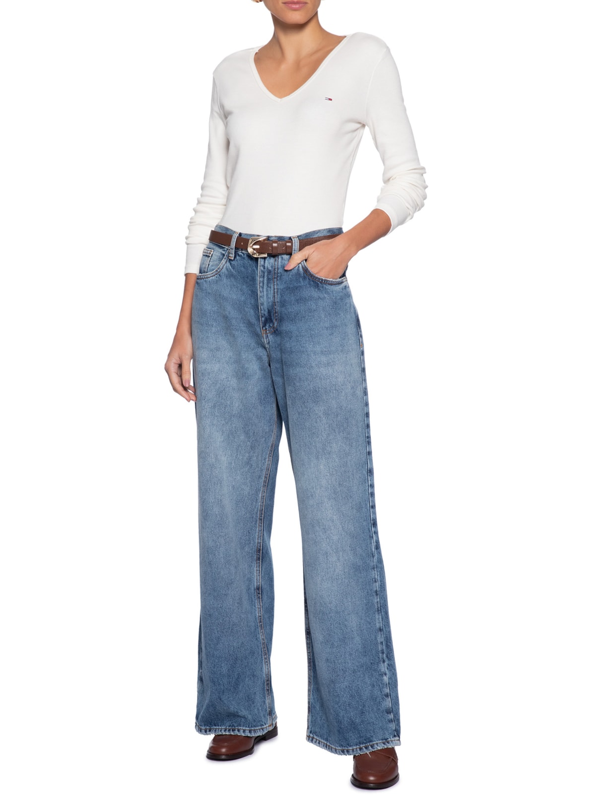 Blusa Feminina Manga Longa Slim Essential Off White Tommy Jeans