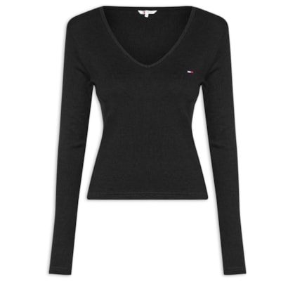 Blusa Feminina Manga Longa Slim Essential - Preto