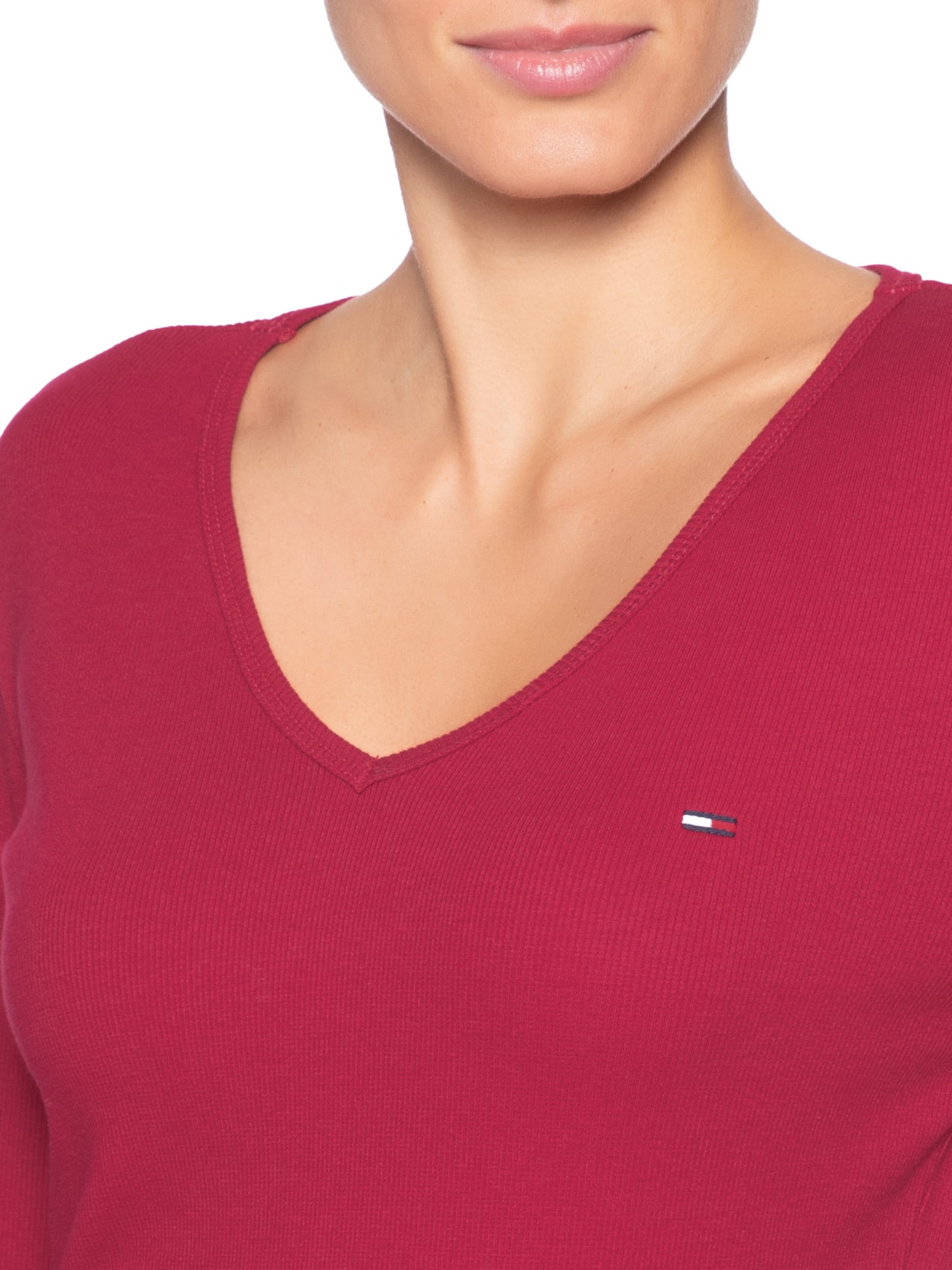 Blusa Feminina Manga Longa Slim Essential Vermelho Tommy Jeans