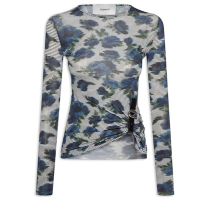 Blusa Feminina Manga Longa Suspended AscII - Azul