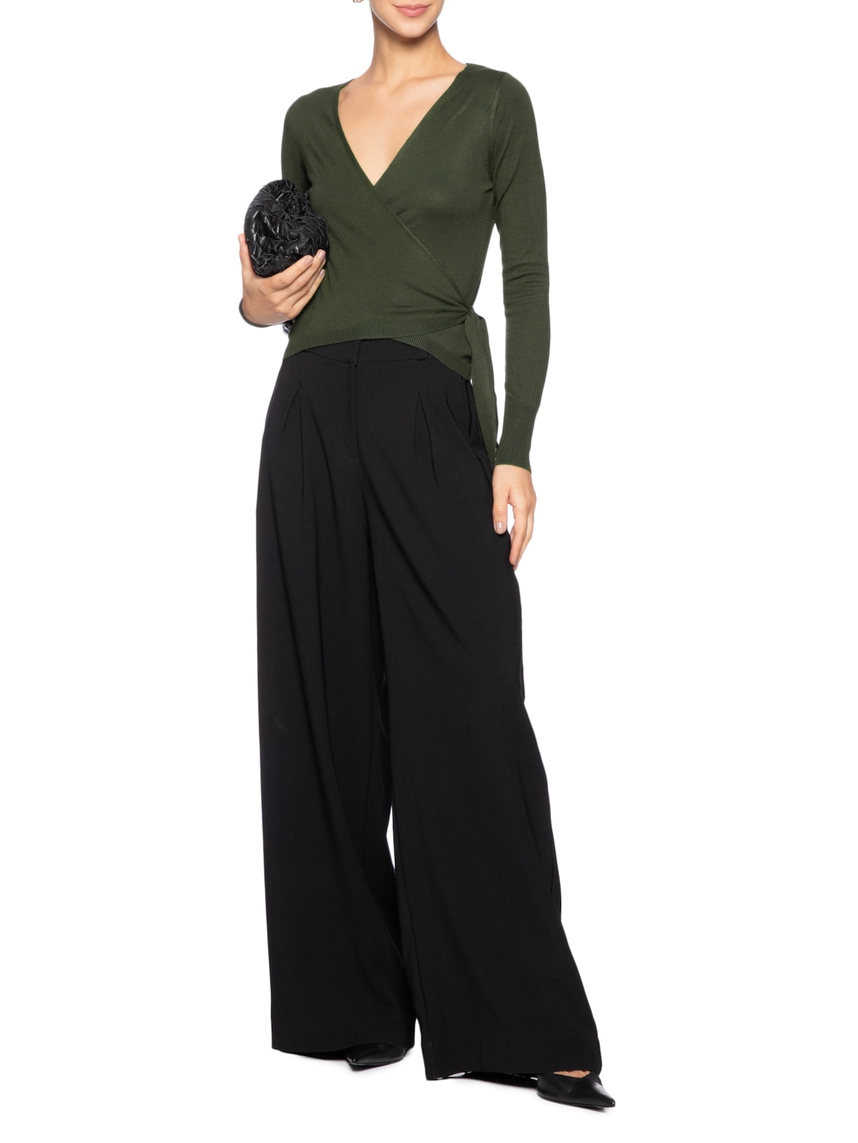 Blusa Feminina Manga Longa Transpassada Verde '2Essential