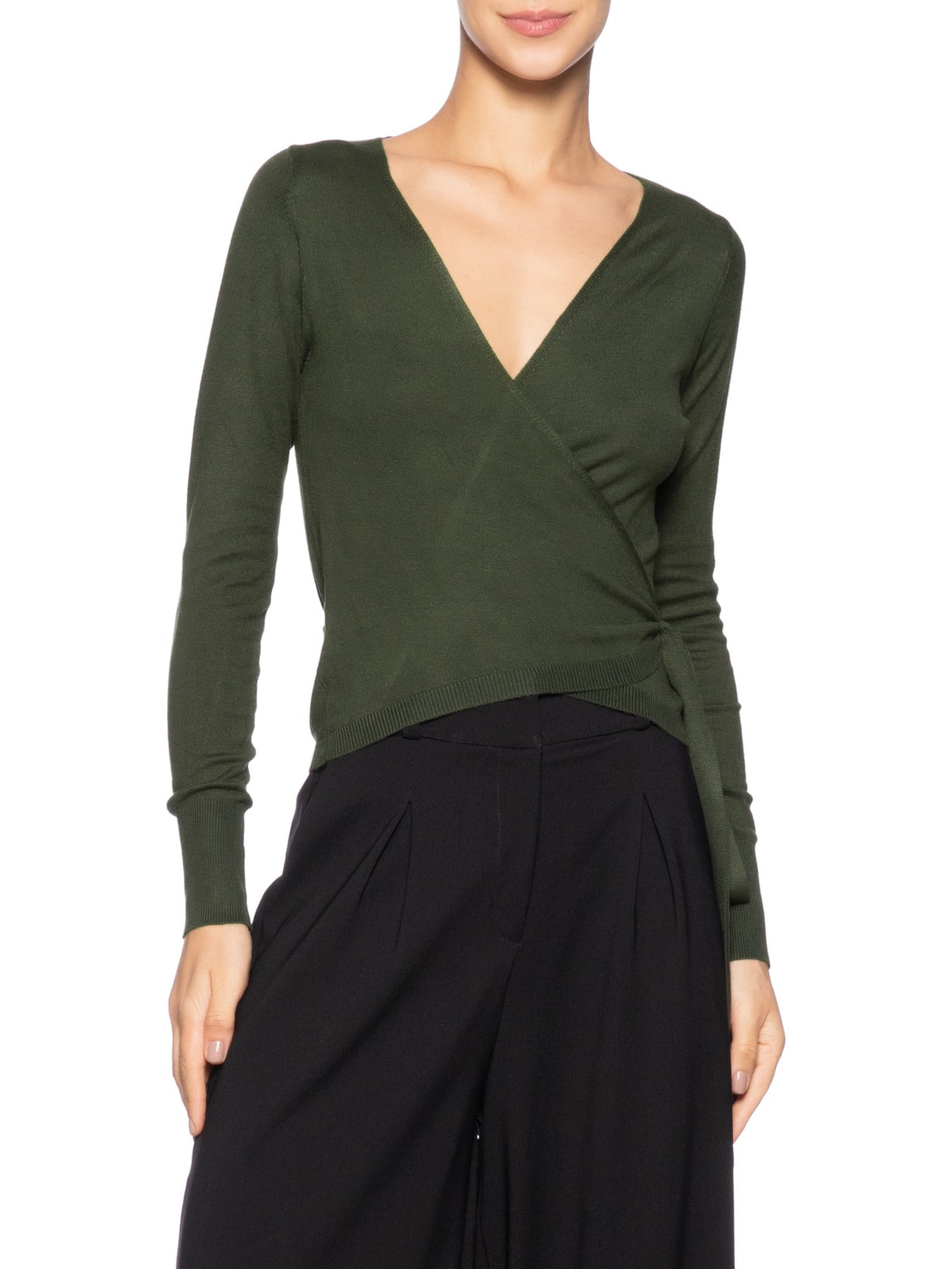 Blusa Feminina Manga Longa Transpassada Verde '2Essential