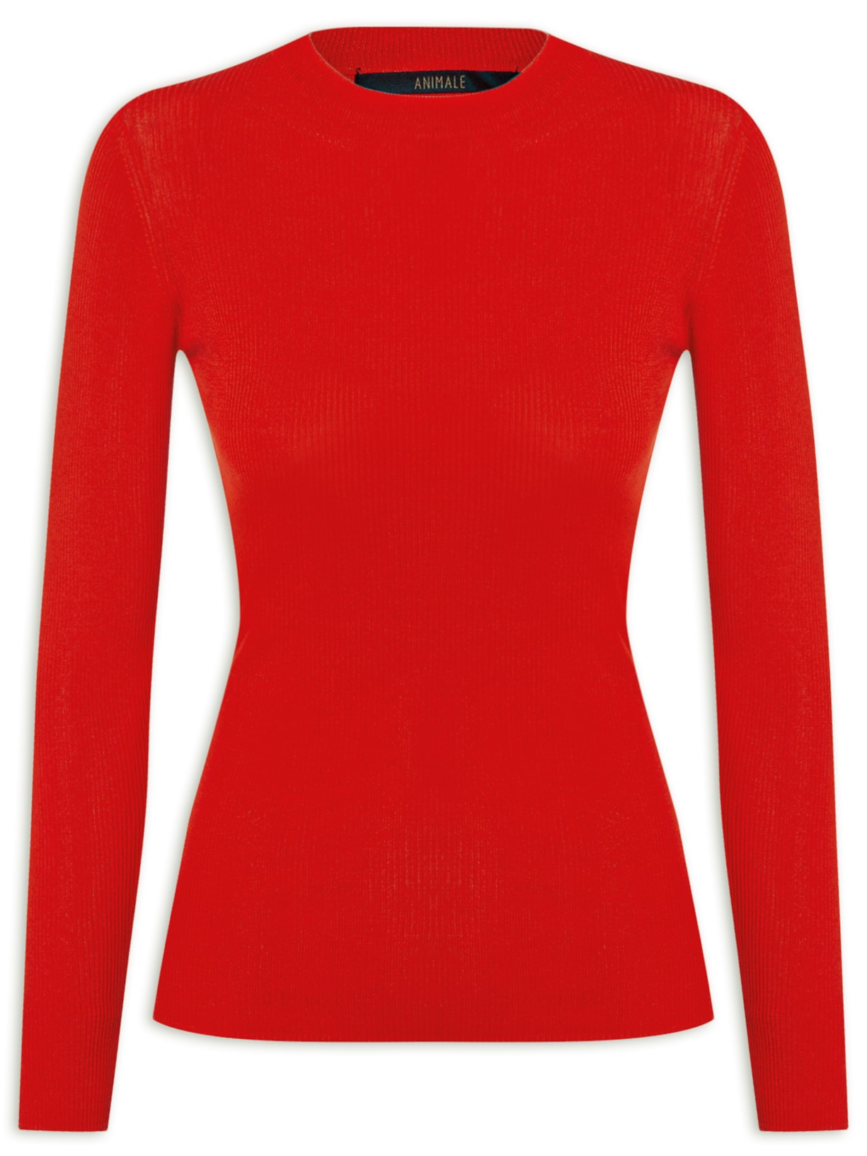 Blusa Feminina Manga Longa Tricot Básico Canelado - Vermelho