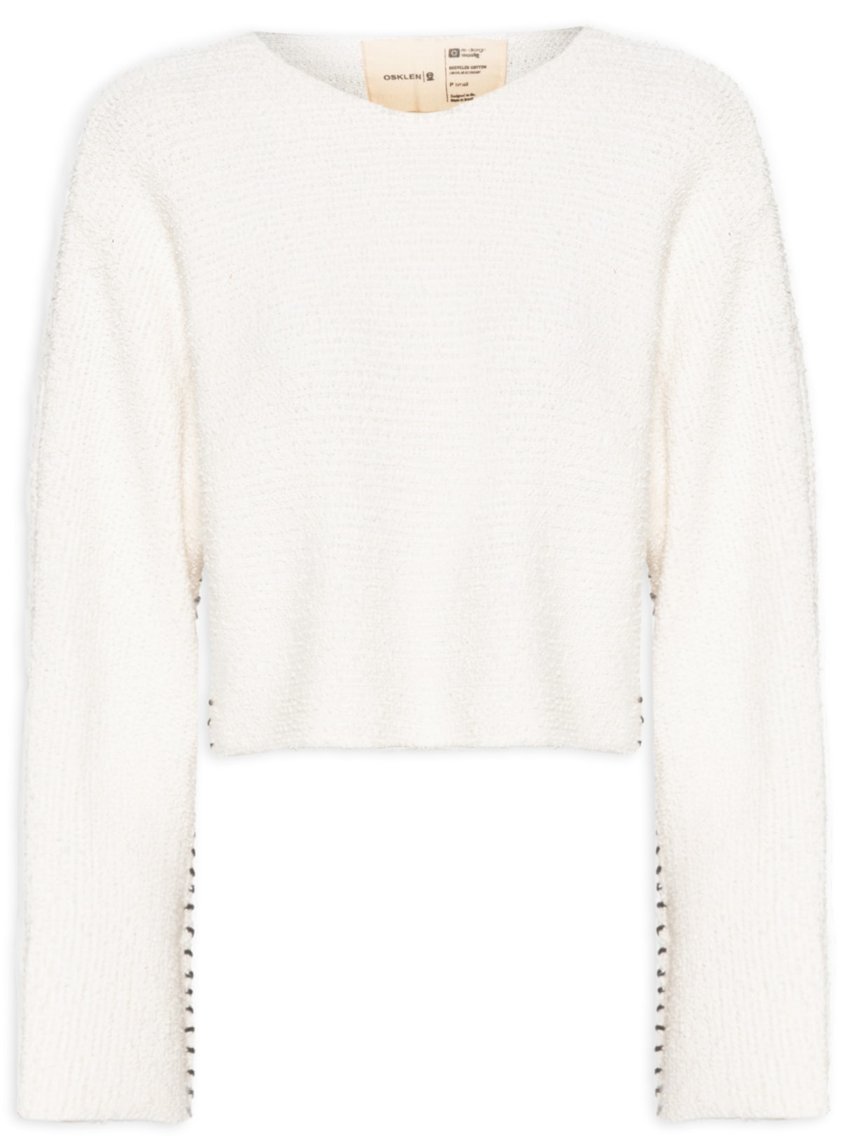 Blusa Feminina Manga Longa Tricot Bouclet Pespontos - Branco