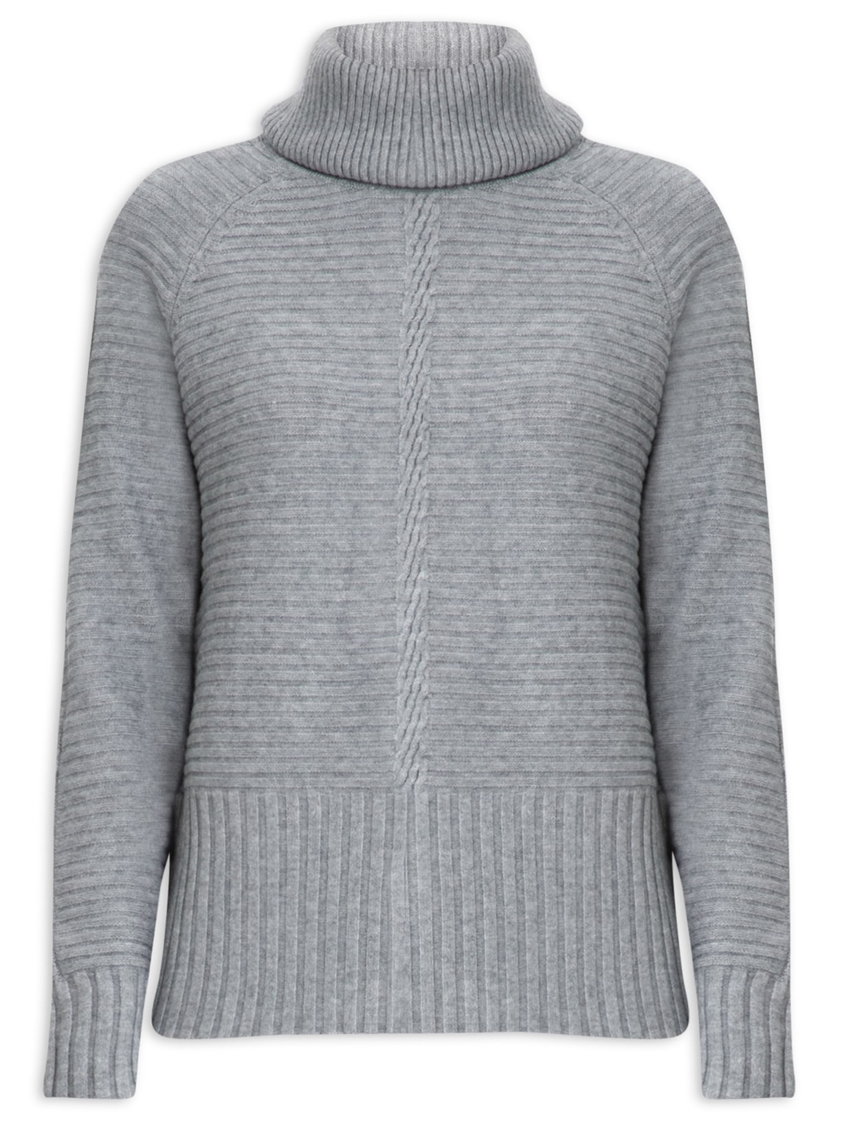 Blusa Feminina Manga Longa Tricot Com Gola Alta - Cinza