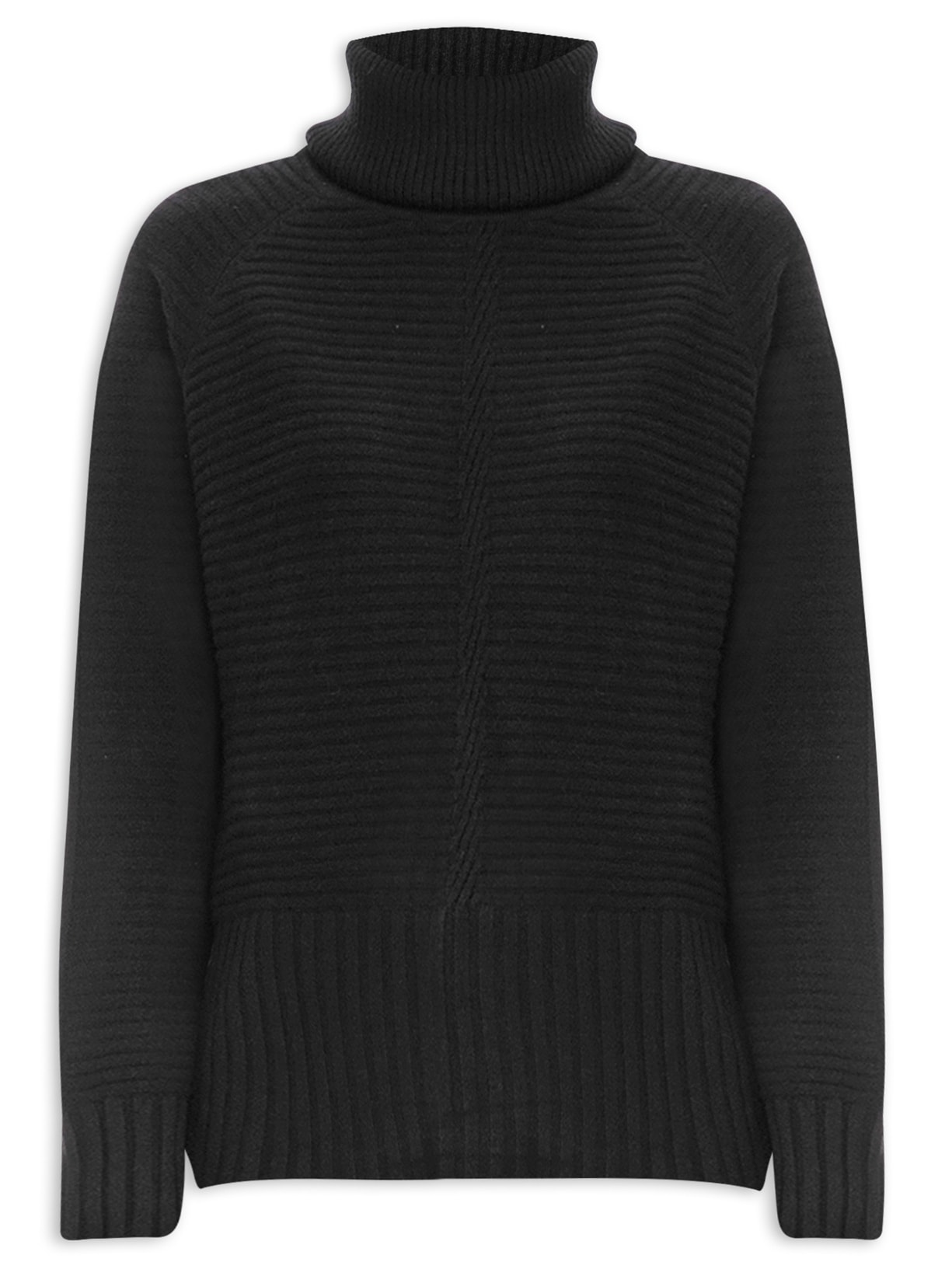 Blusa Feminina Manga Longa Tricot Com Gola Alta - Preto