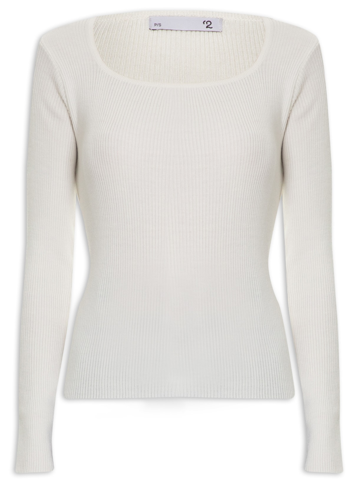 Blusa Feminina Manga Longa Tricot Decote Quadrado - Branco