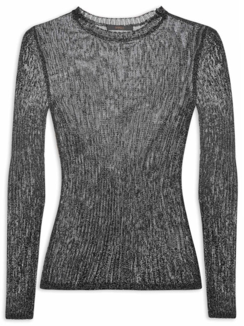 Blusa Feminina Manga Longa Tricot Metalizado - Preto