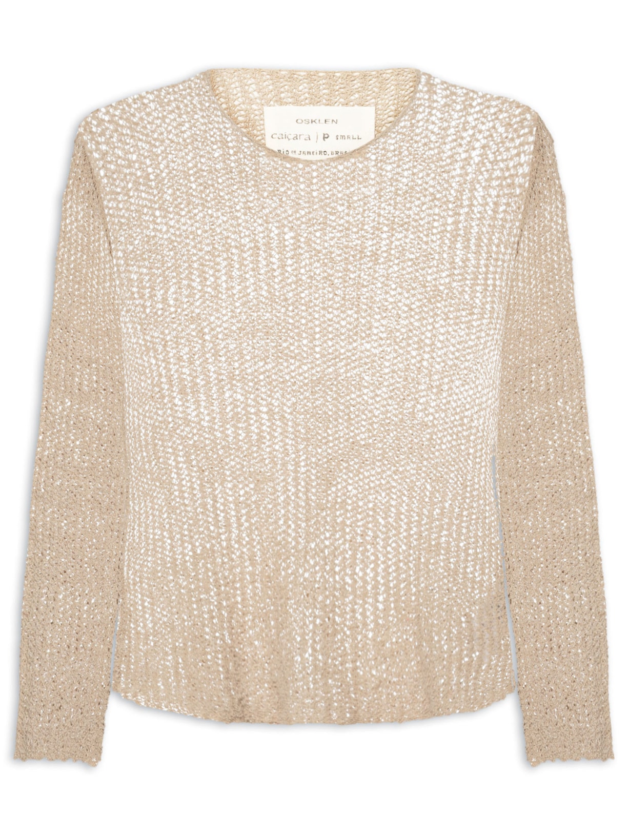 Blusa Feminina Manga Longa Tricot Rede - Bege