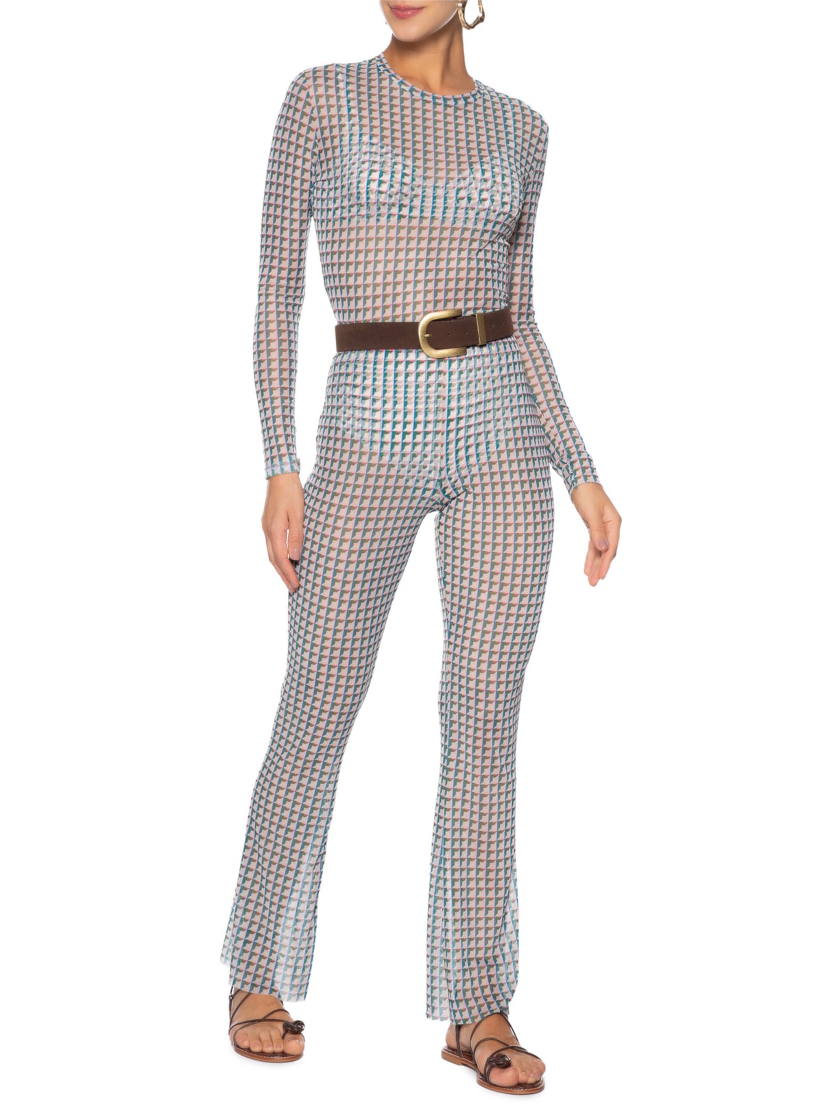 Blusa Feminina Manga Longa Tule Azul Lenny Niemeyer