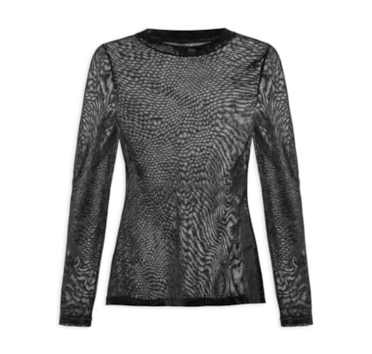 Blusa Feminina Manga Longa Tule De Veludo - Preto
