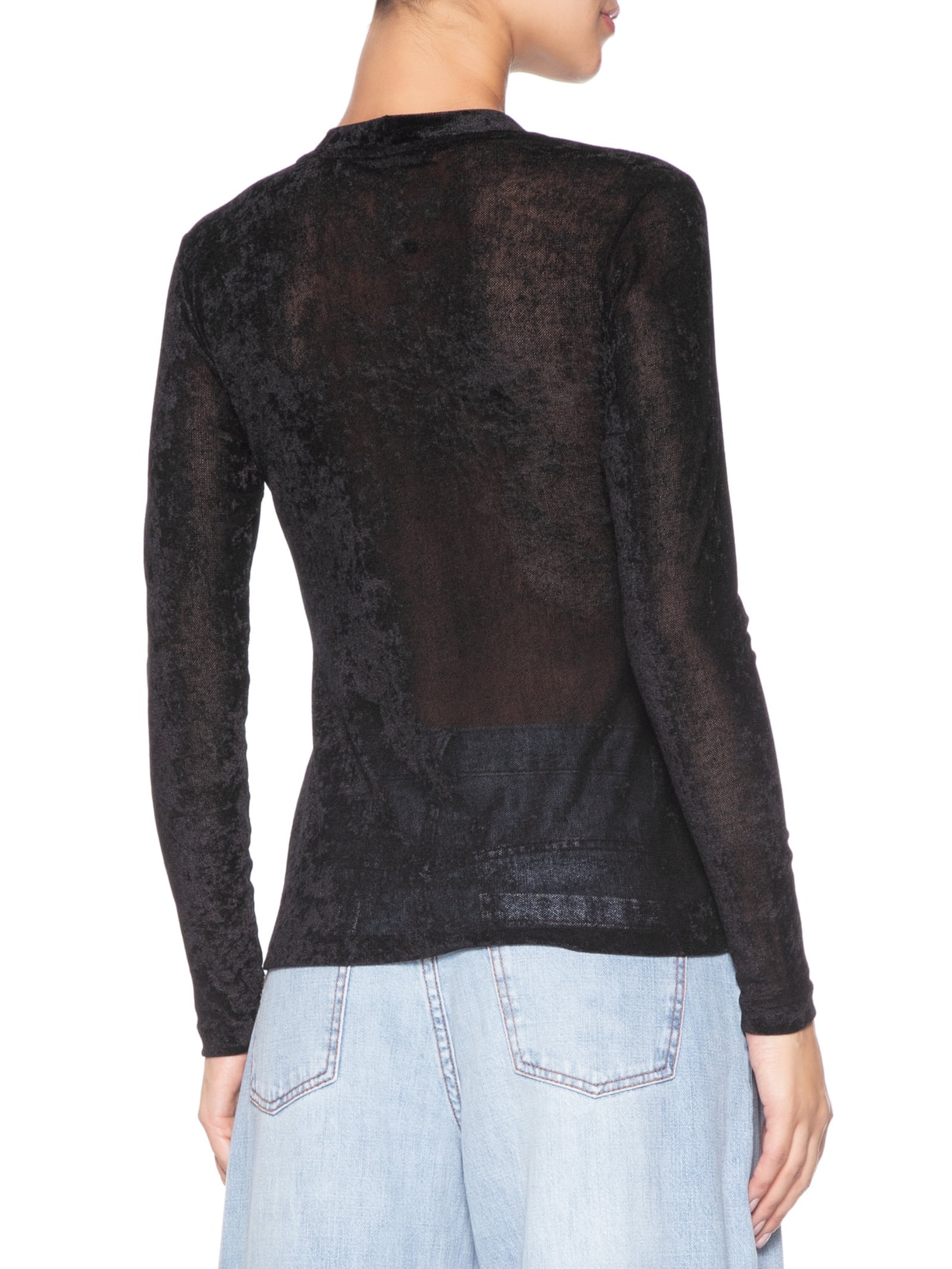 Blusa Feminina Manga Longa Tule De Veludo Preto Maria Filó