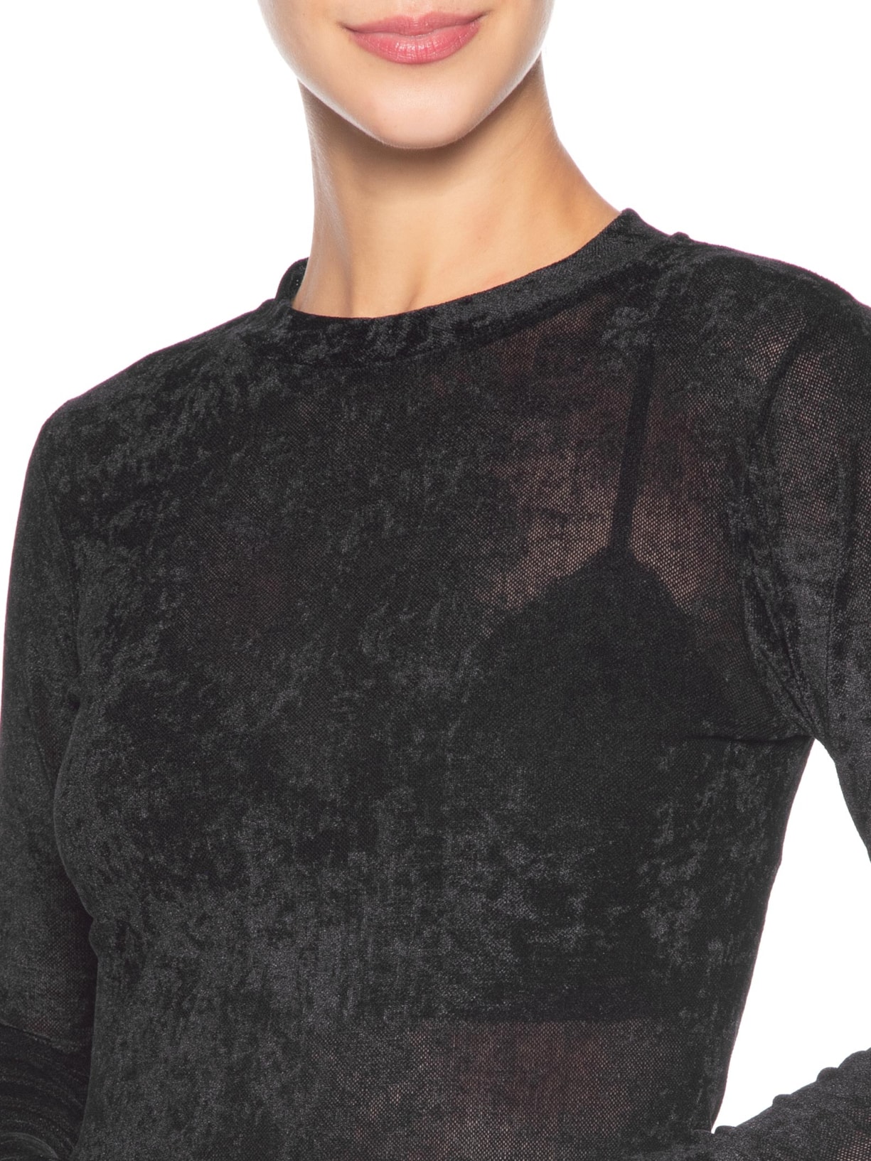 Blusa Feminina Manga Longa Tule De Veludo Preto Maria Filó