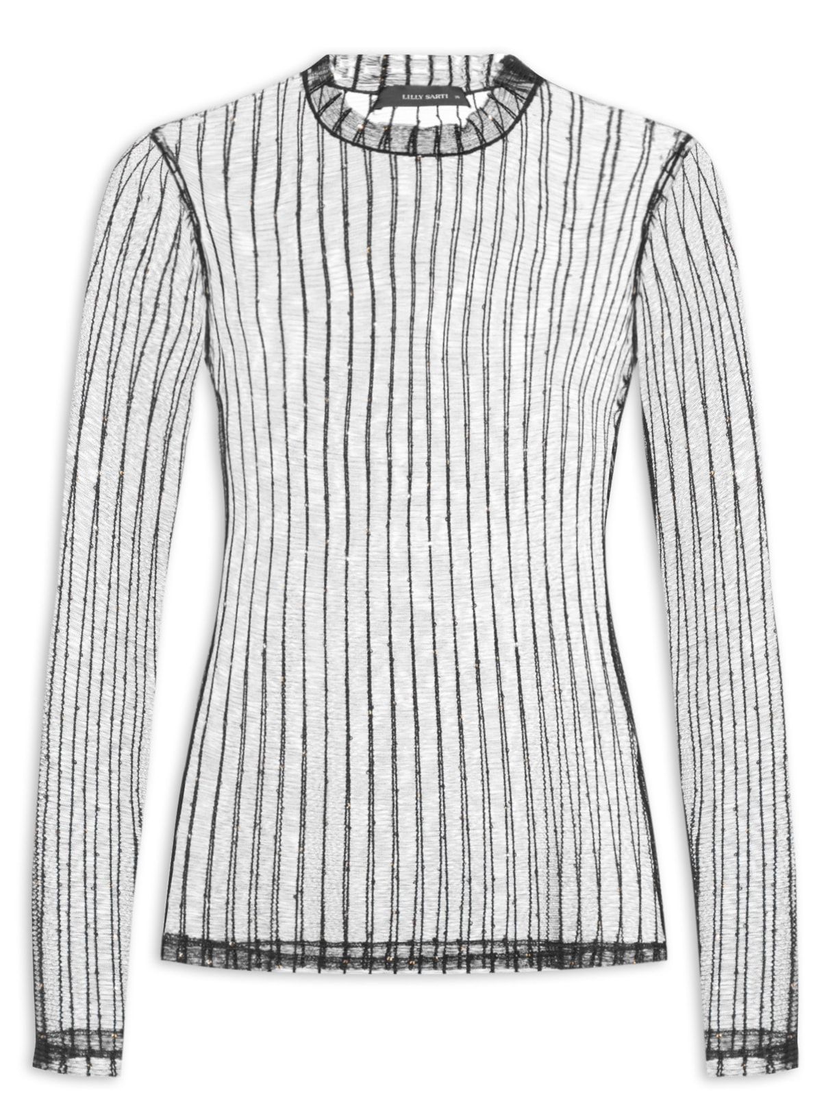 Blusa Feminina Manga Longa Tule Paetê - Preto