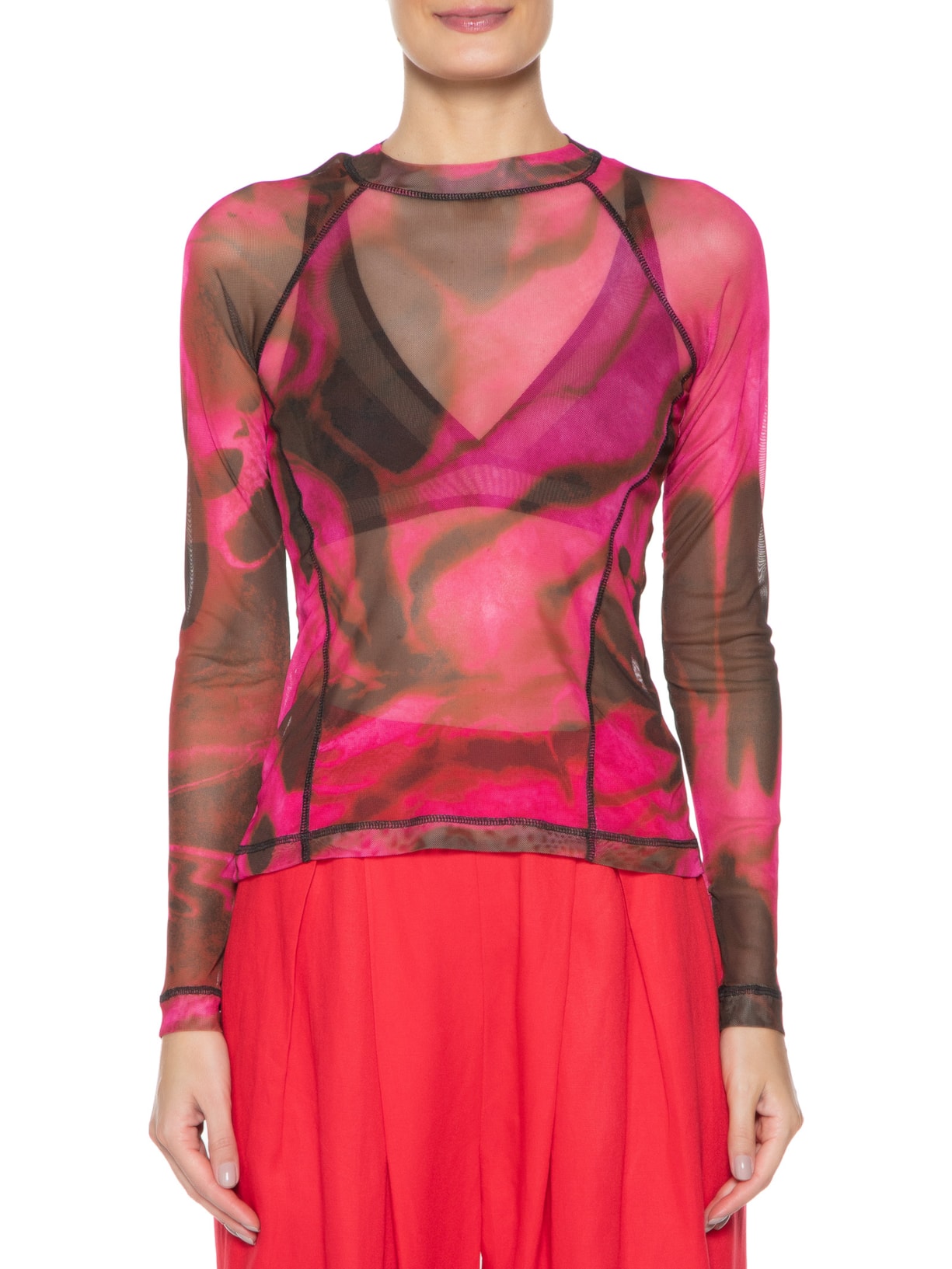 Blusa Feminina Manga Longa Tule Sumina Rosa Osklen