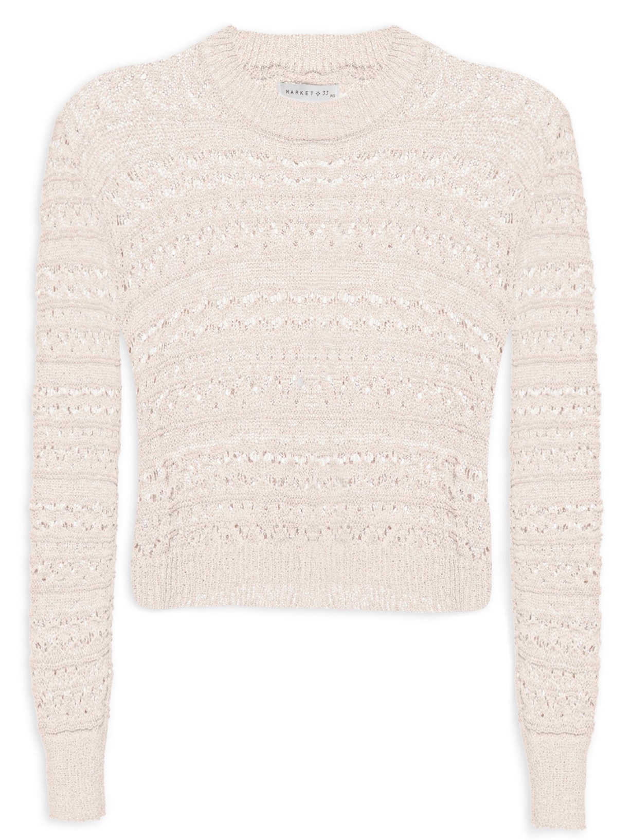 Blusa Feminina Manga Longa Vazada Em Tricot - Bege