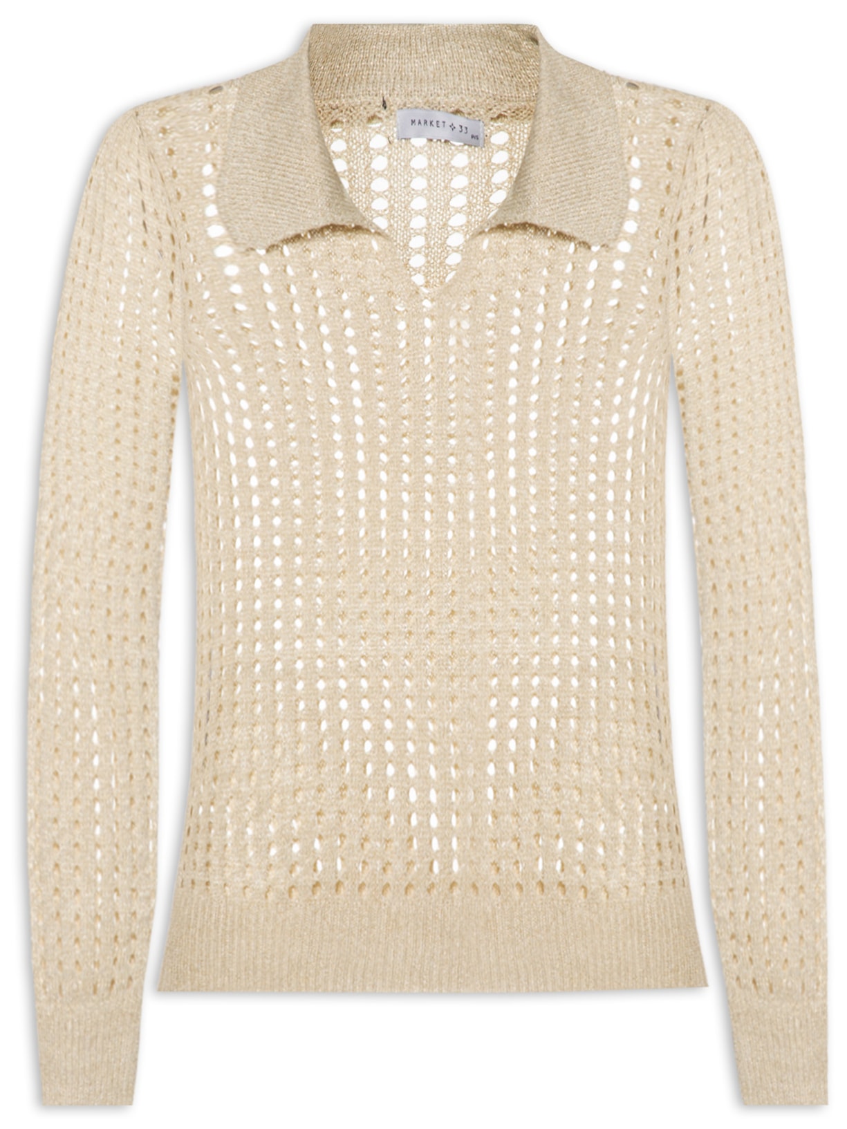 Blusa Feminina Manga Longa Vazada Em Tricot - Bege