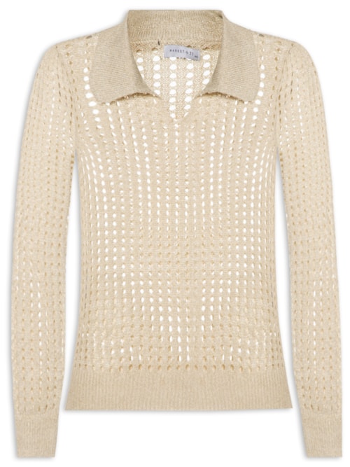 Blusa Feminina Manga Longa Vazada Em Tricot - Bege