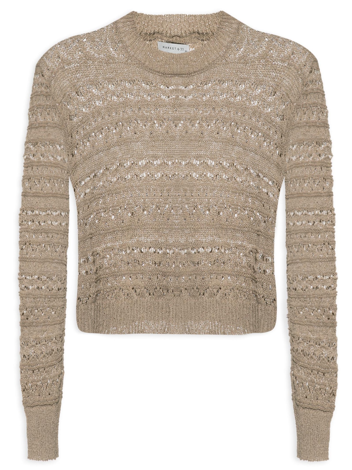 Blusa Feminina Manga Longa Vazada Em Tricot - Marrom