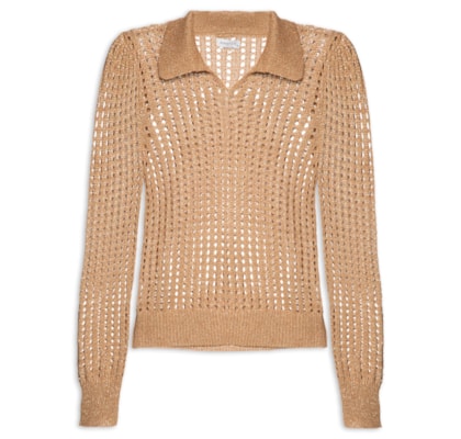 Blusa Feminina Manga Longa Vazada Em Tricot - Marrom