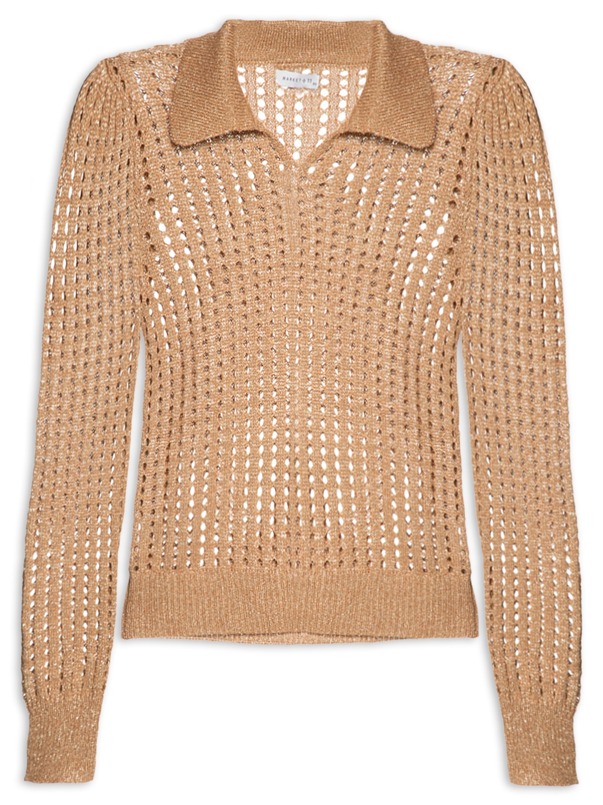 Blusa Feminina Manga Longa Vazada Em Tricot - Marrom