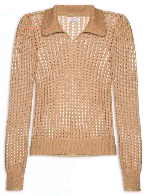 Blusa Feminina Manga Longa Vazada Em Tricot - Marrom