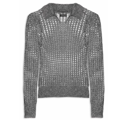 Blusa Feminina Manga Longa Vazada Em Tricot - Preto