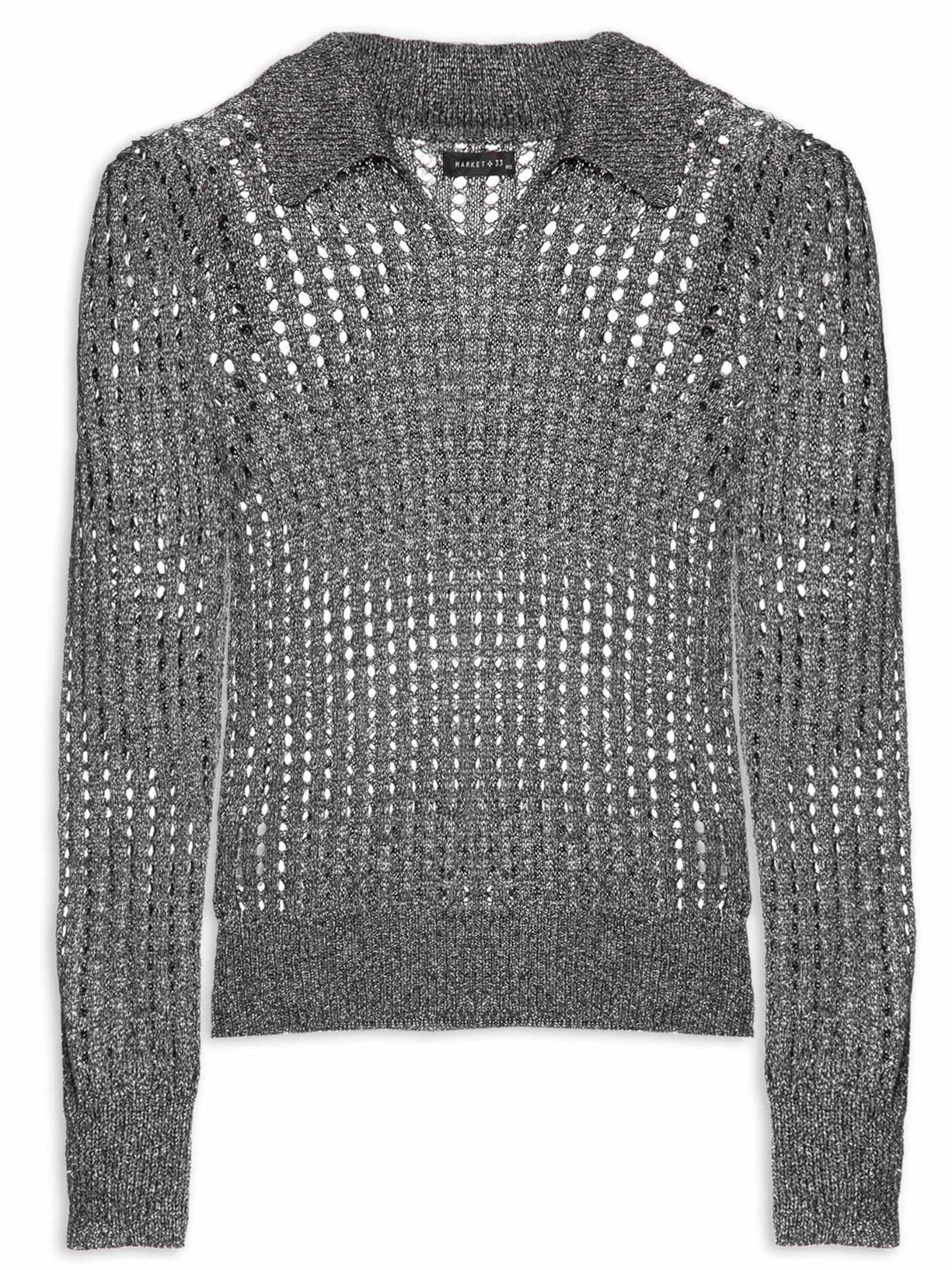 Blusa Feminina Manga Longa Vazada Em Tricot - Preto