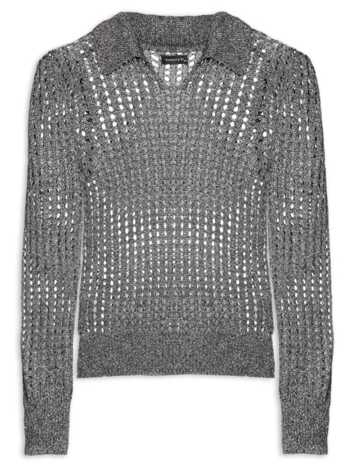 Blusa Feminina Manga Longa Vazada Em Tricot - Preto