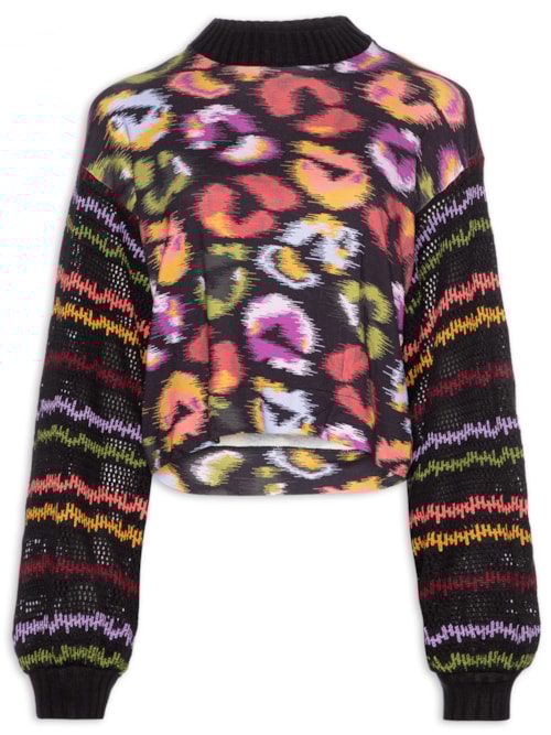 Blusa Feminina Manga Onça De Cor - Preto