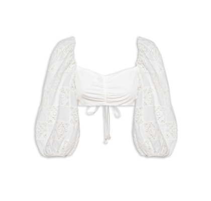 Blusa Feminina Manga Patch Crochet - Branco