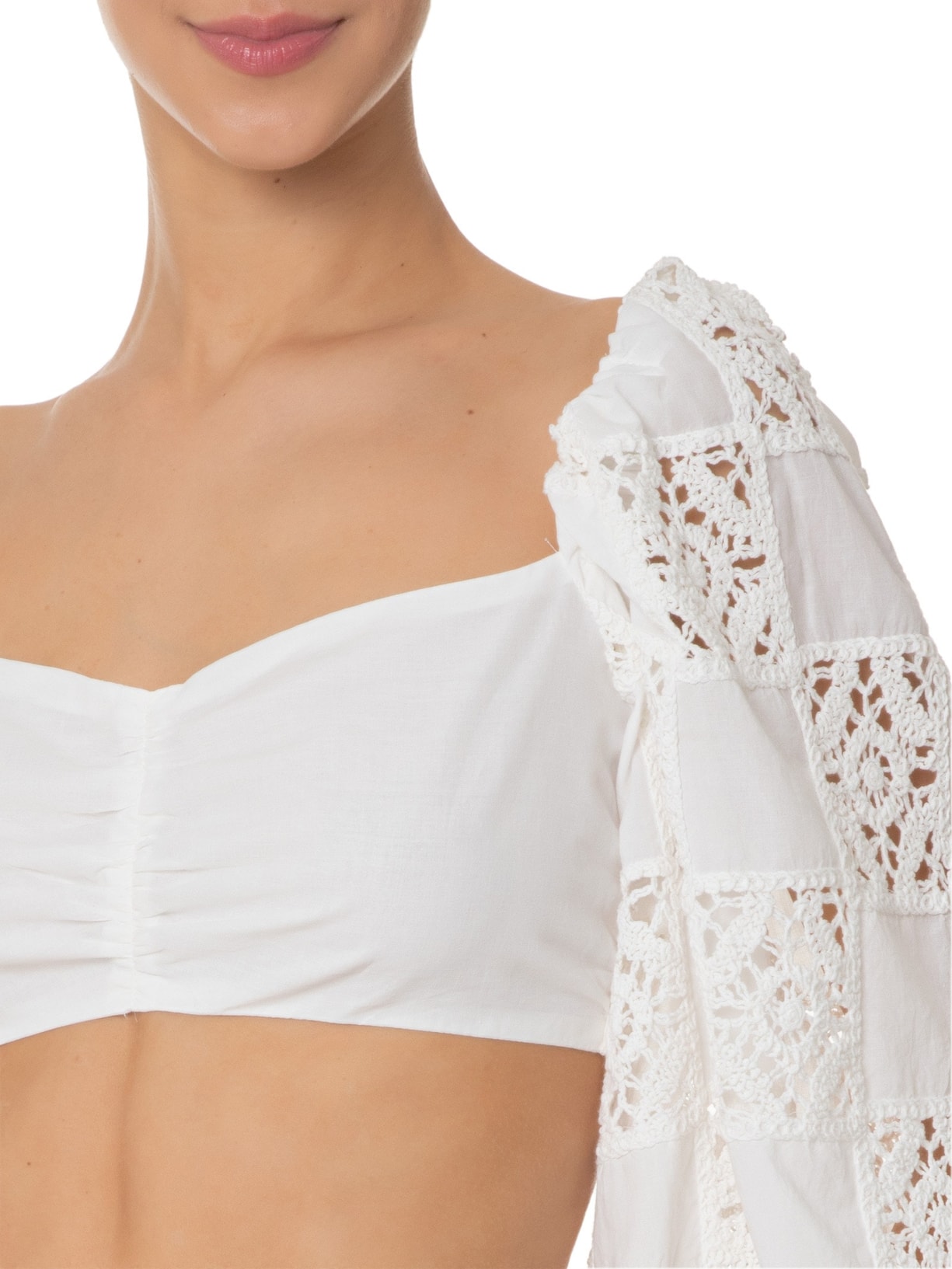 Blusa Feminina Manga Patch Crochet Branco Dress To