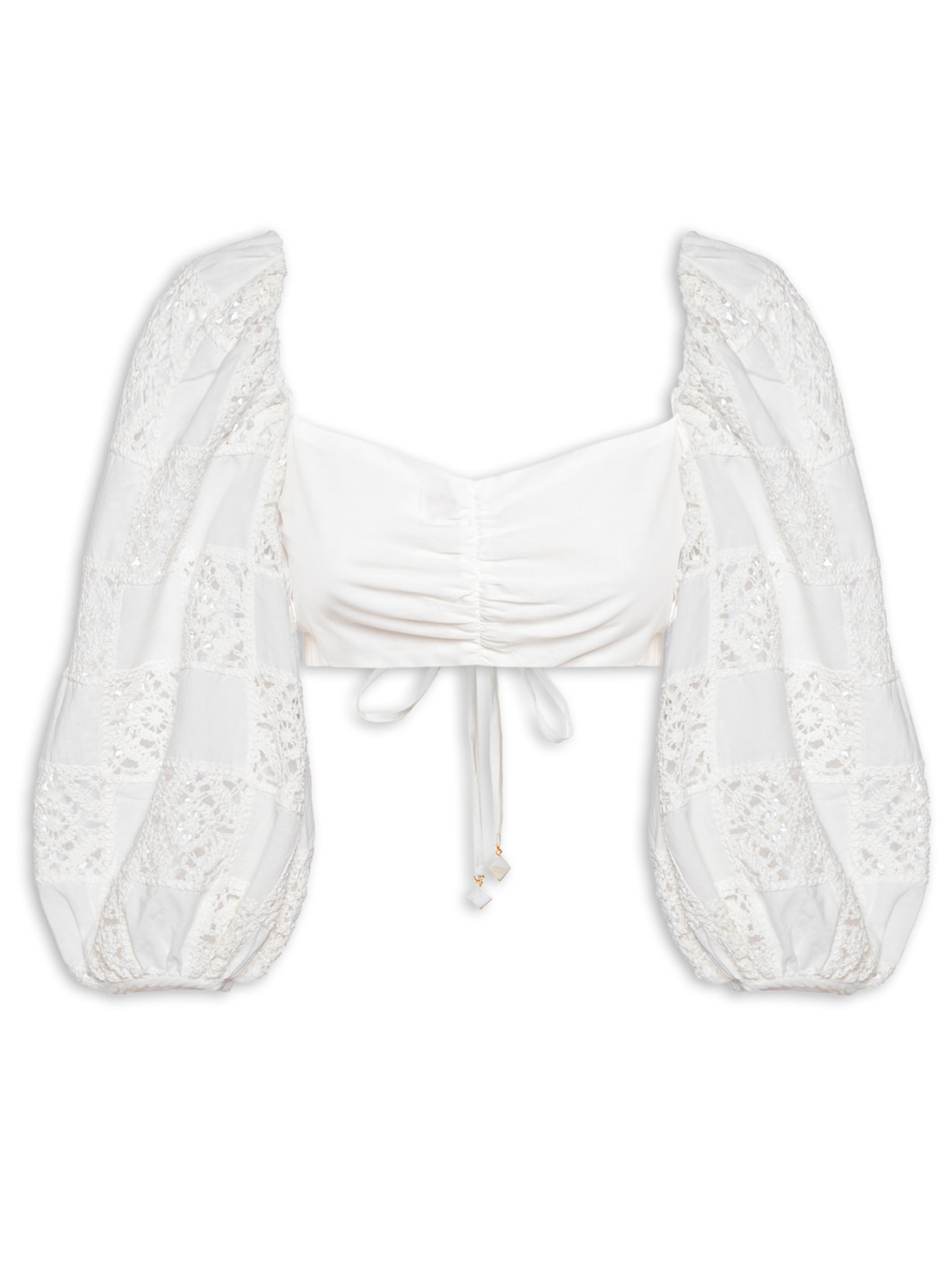 Blusa Feminina Manga Patch Crochet - Branco