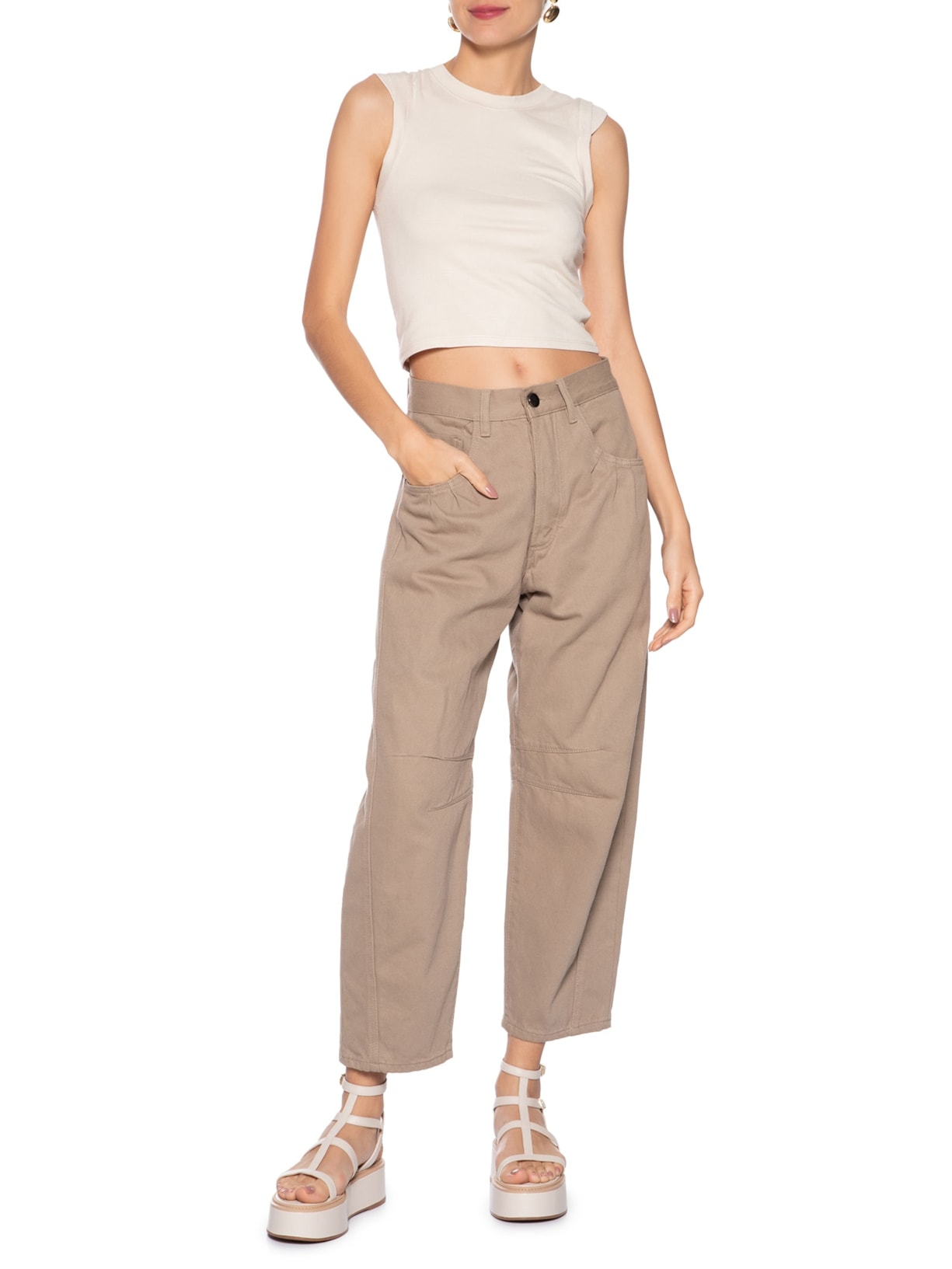 Blusa Feminina Manga Sobreposta Bege Basiq