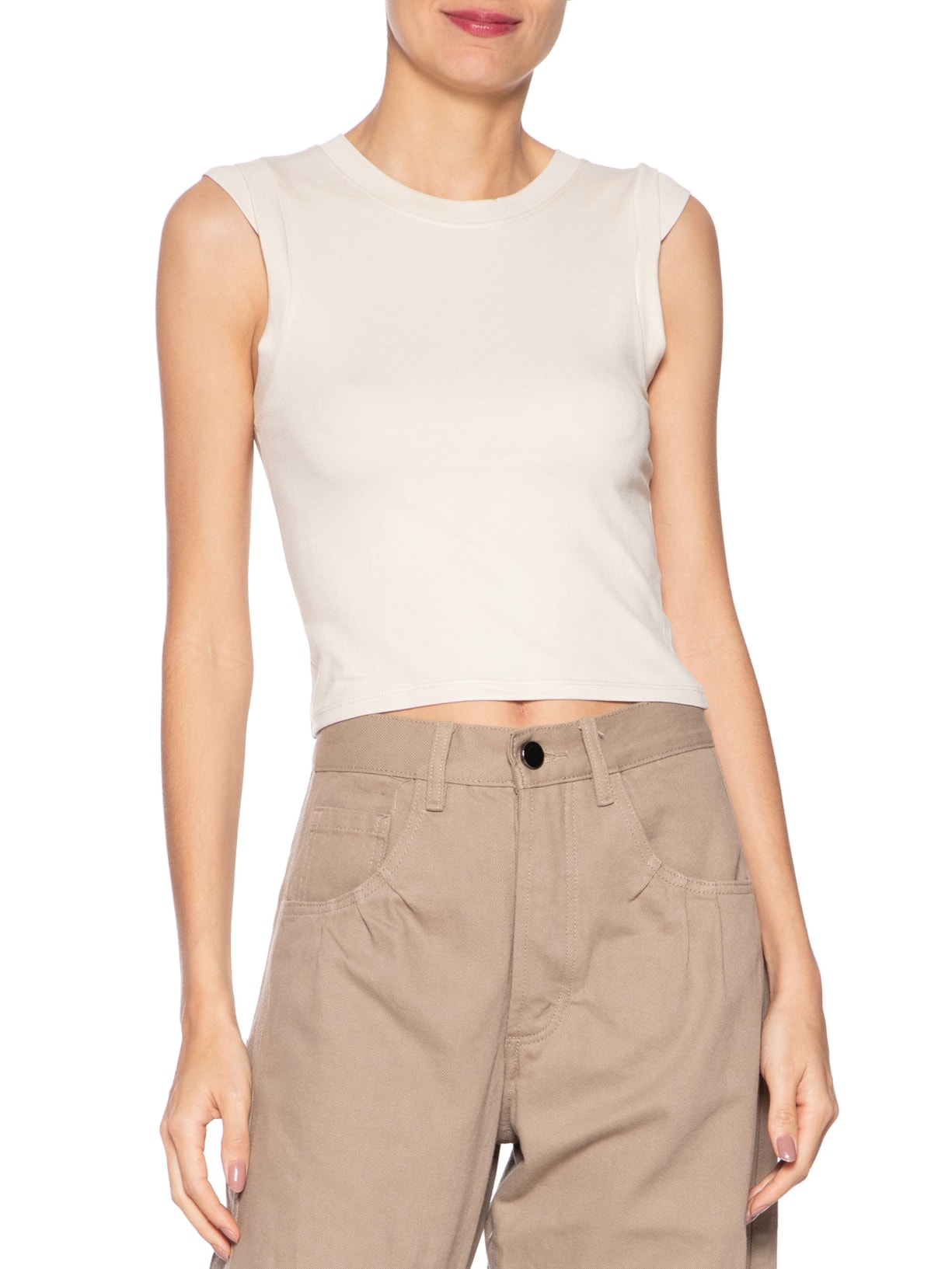 Blusa Feminina Manga Sobreposta Bege Basiq