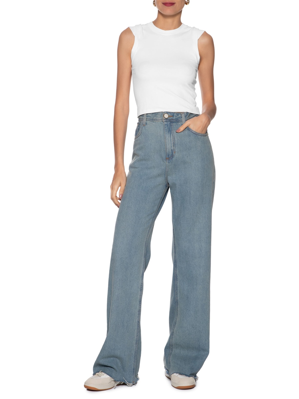 Blusa Feminina Manga Sobreposta Branco  Basiq