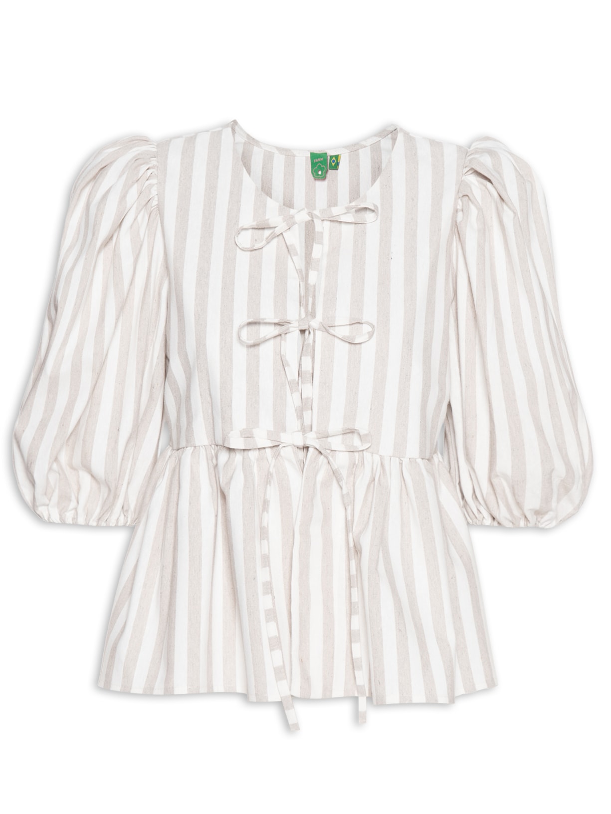 Blusa Feminina Mangas Listra Bicolor - Bege