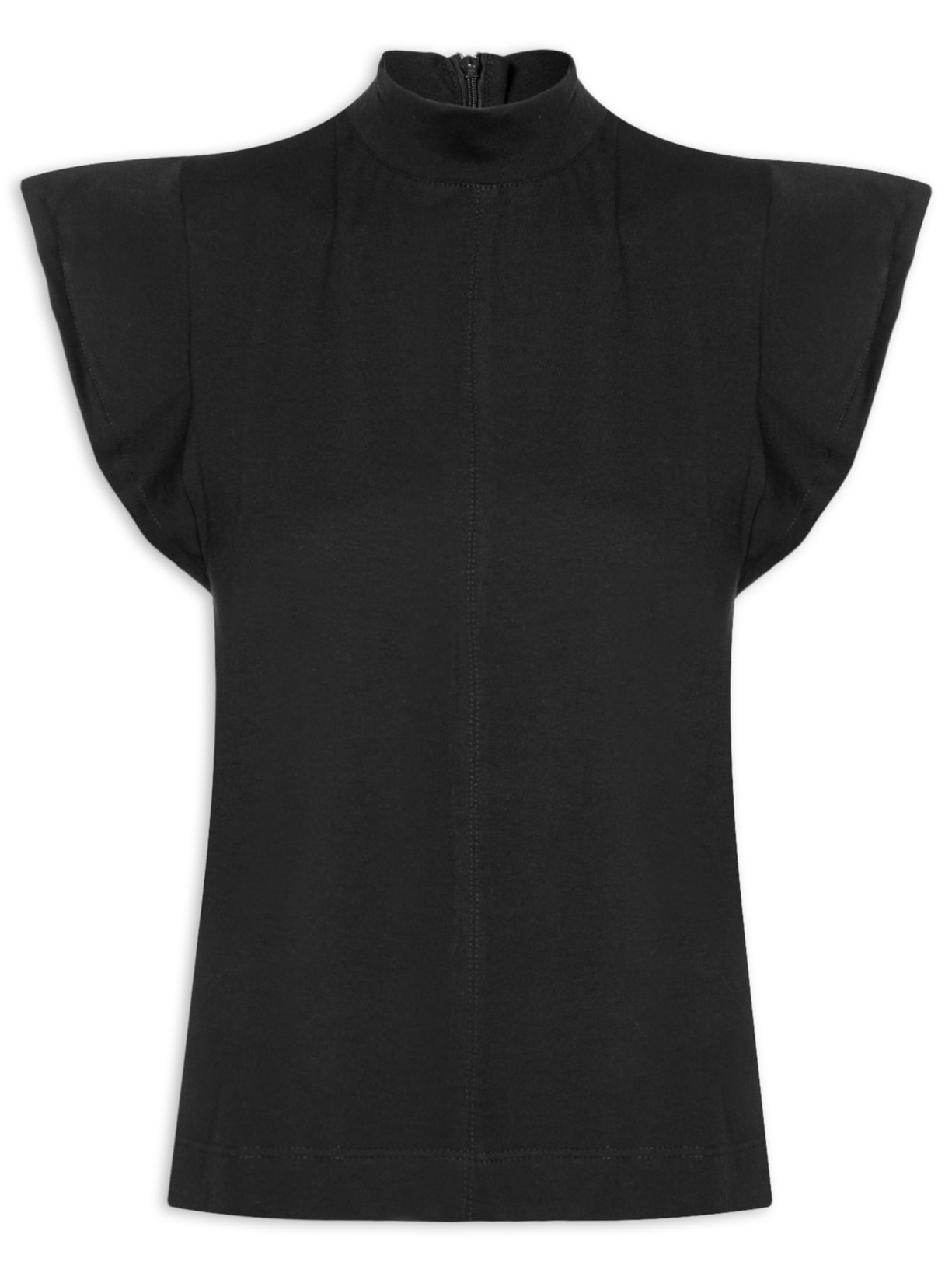 Blusa Feminina Meia Malha Recortes Iolanda - Preto