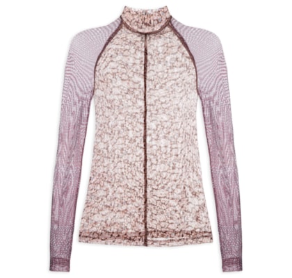 Blusa Feminina Mix Tule Pied De Poule - Marrom