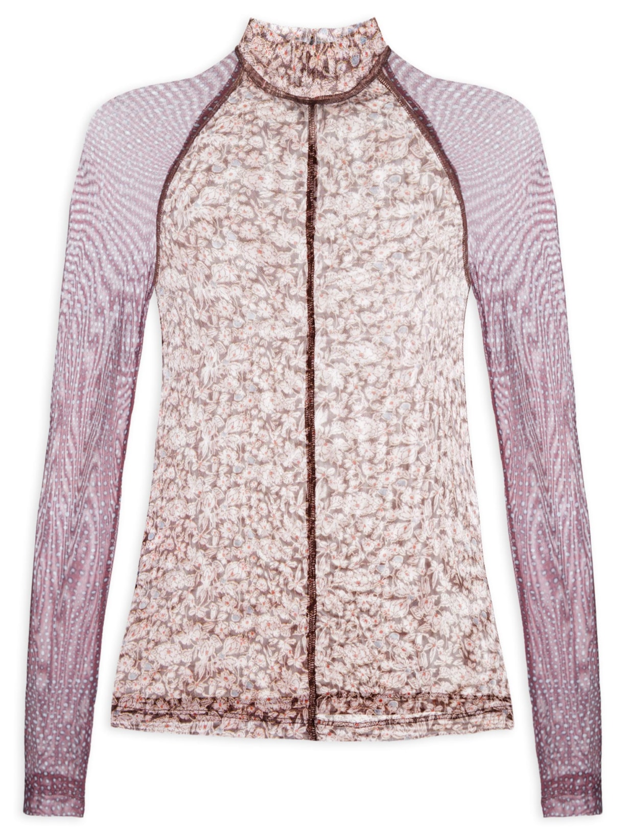 Blusa Feminina Mix Tule Pied De Poule - Marrom