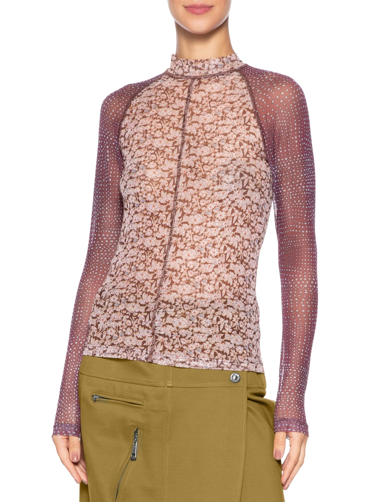 Blusa Feminina Mix Tule Pied De Poule Marrom Animale