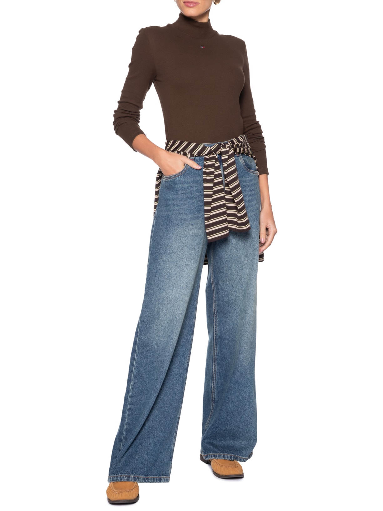 Blusa Feminina Mock Neck Marrom Tommy Jeans