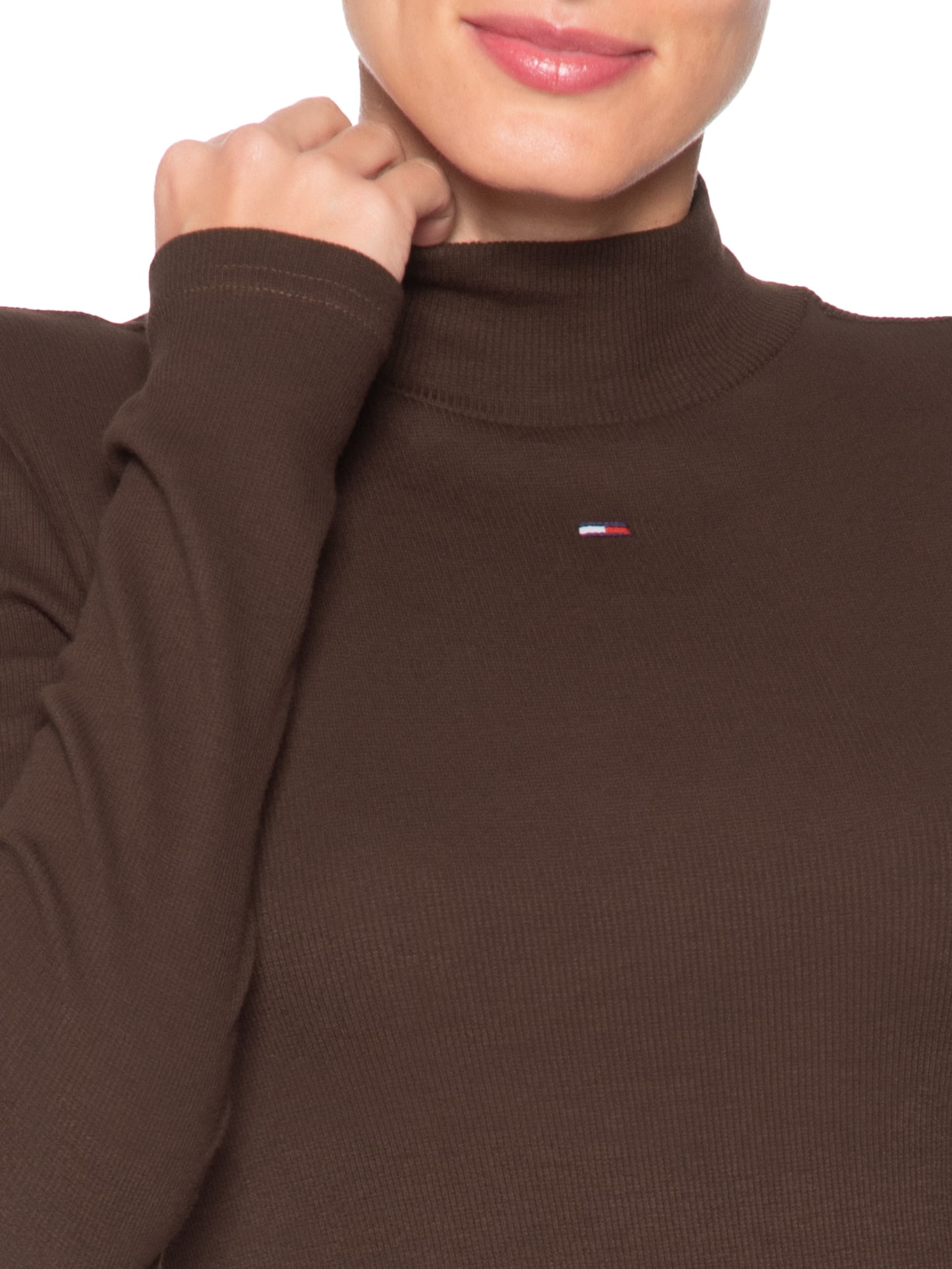 Blusa Feminina Mock Neck Marrom Tommy Jeans