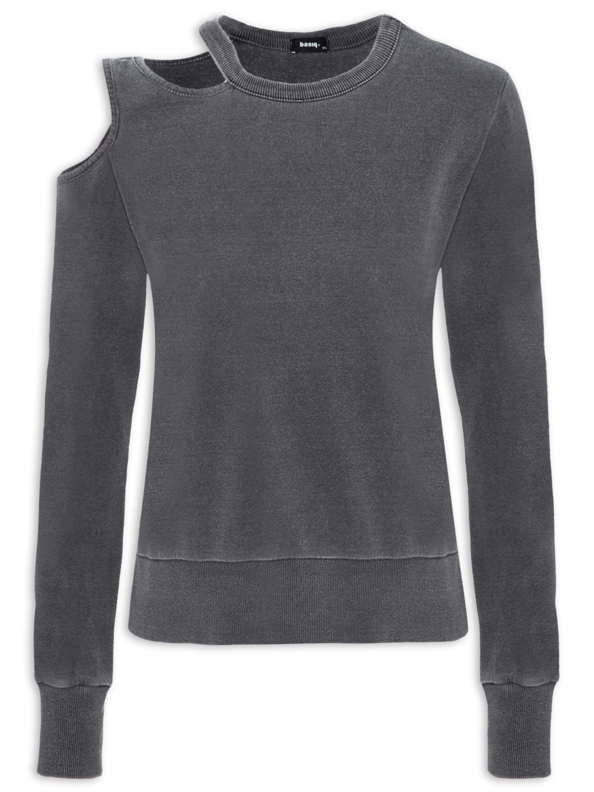 Blusa Feminina Moletinho Com Abertura - Cinza