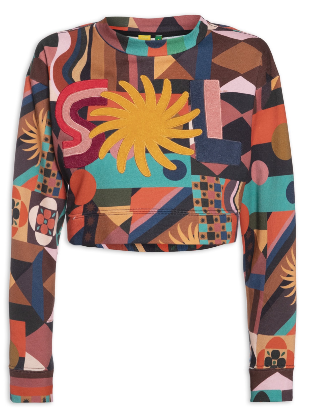 Blusa Feminina Moletom Artesanal Cropped Sol - Amarelo