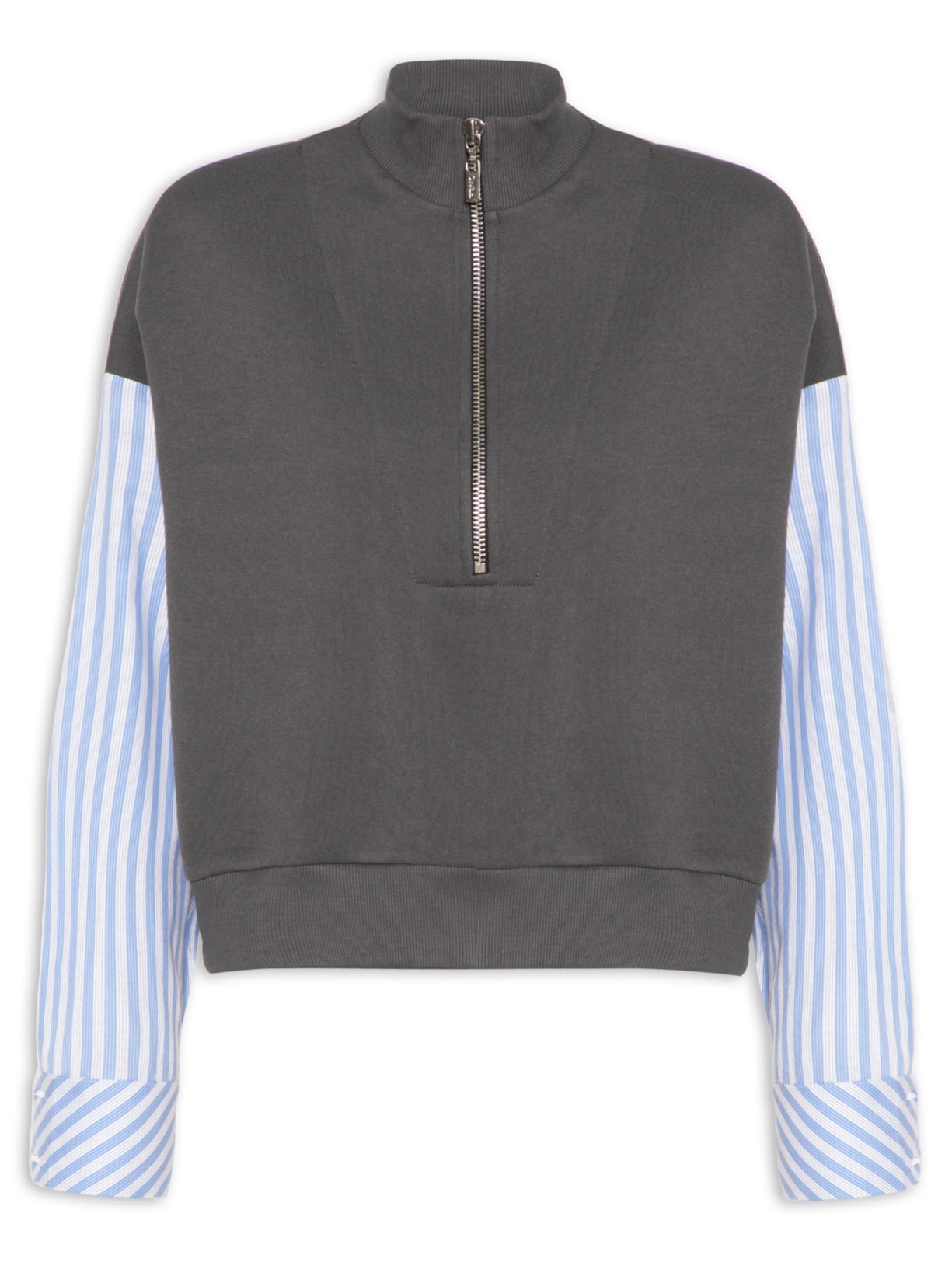 Blusa Feminina Moletom Camisa - Cinza