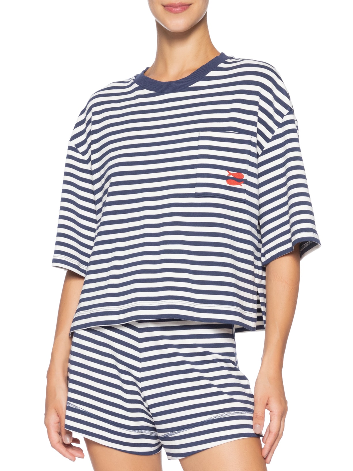 Blusa Feminina Moletom Estampa Listra Com Bordado  Azul Dress To