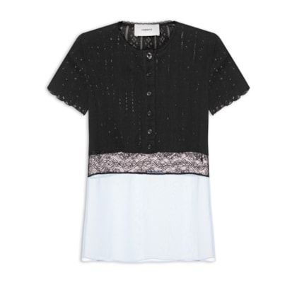 Blusa Feminina Multi Layer Pointelle - Preto