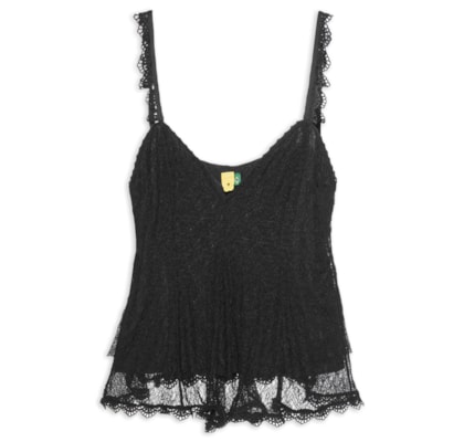 Blusa Feminina Nesgas Rendada - Preto