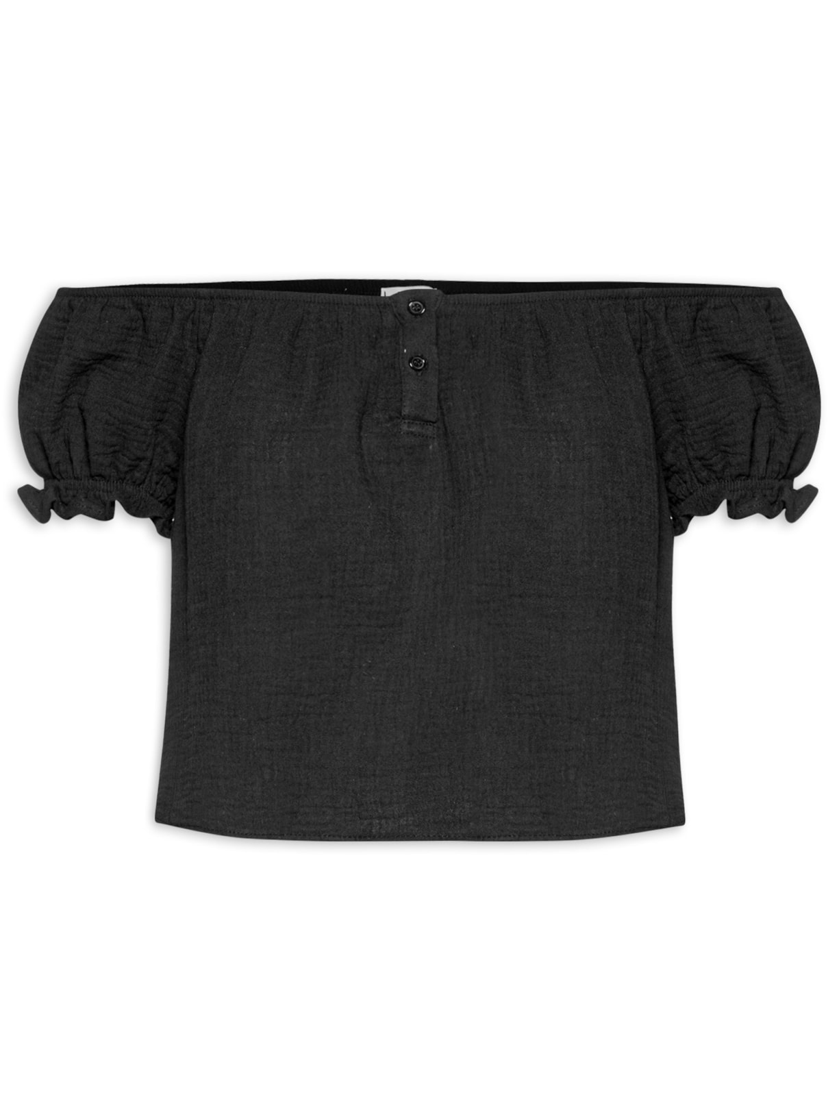 Blusa Feminina Ombro A Ombro Com Botões - Preto